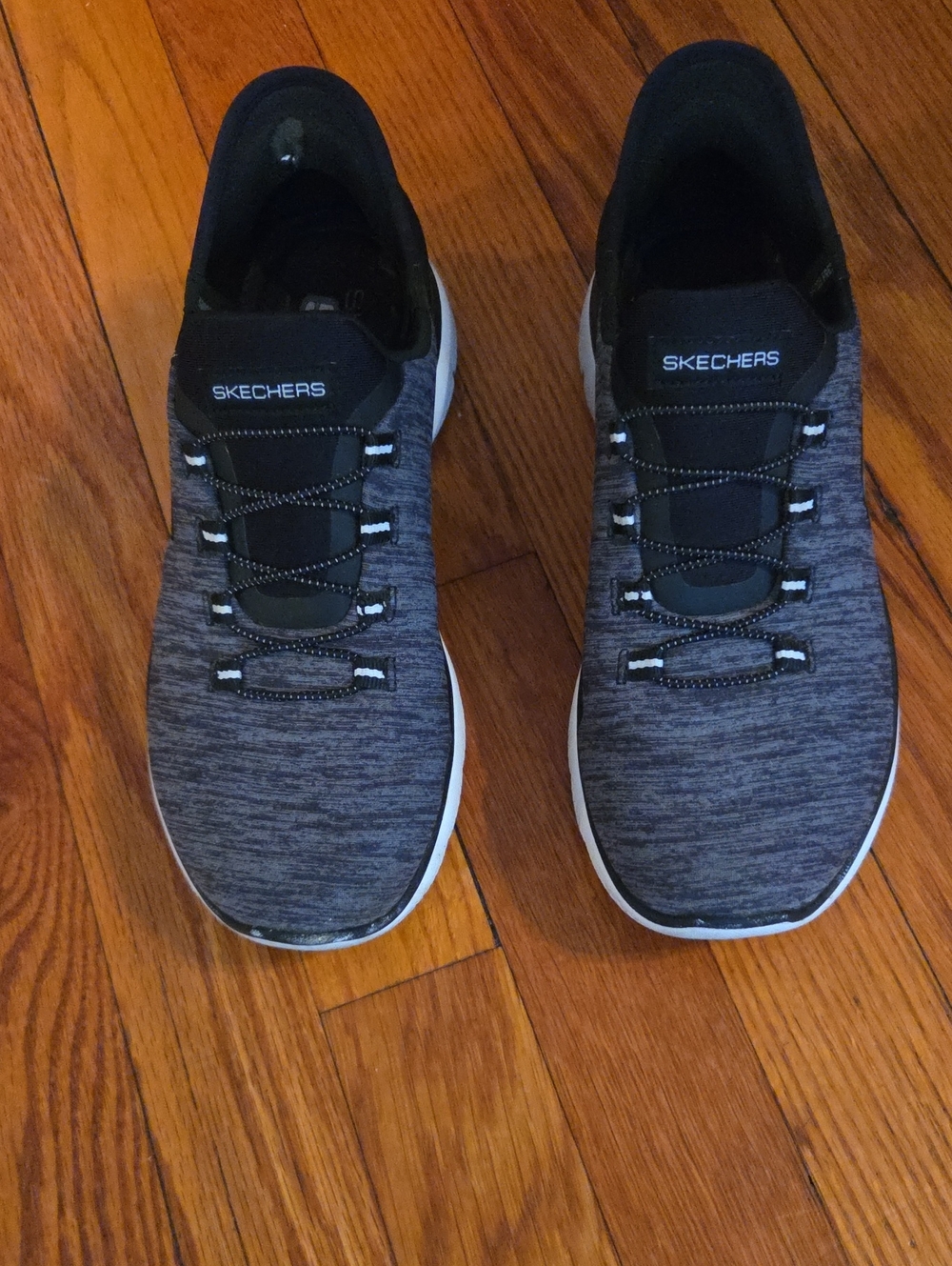 Skechers Women's Black and Gray Slip-On Knit Sneakers